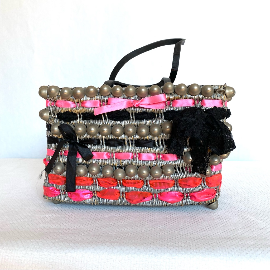 Silver Metallic Straw Hand Bag